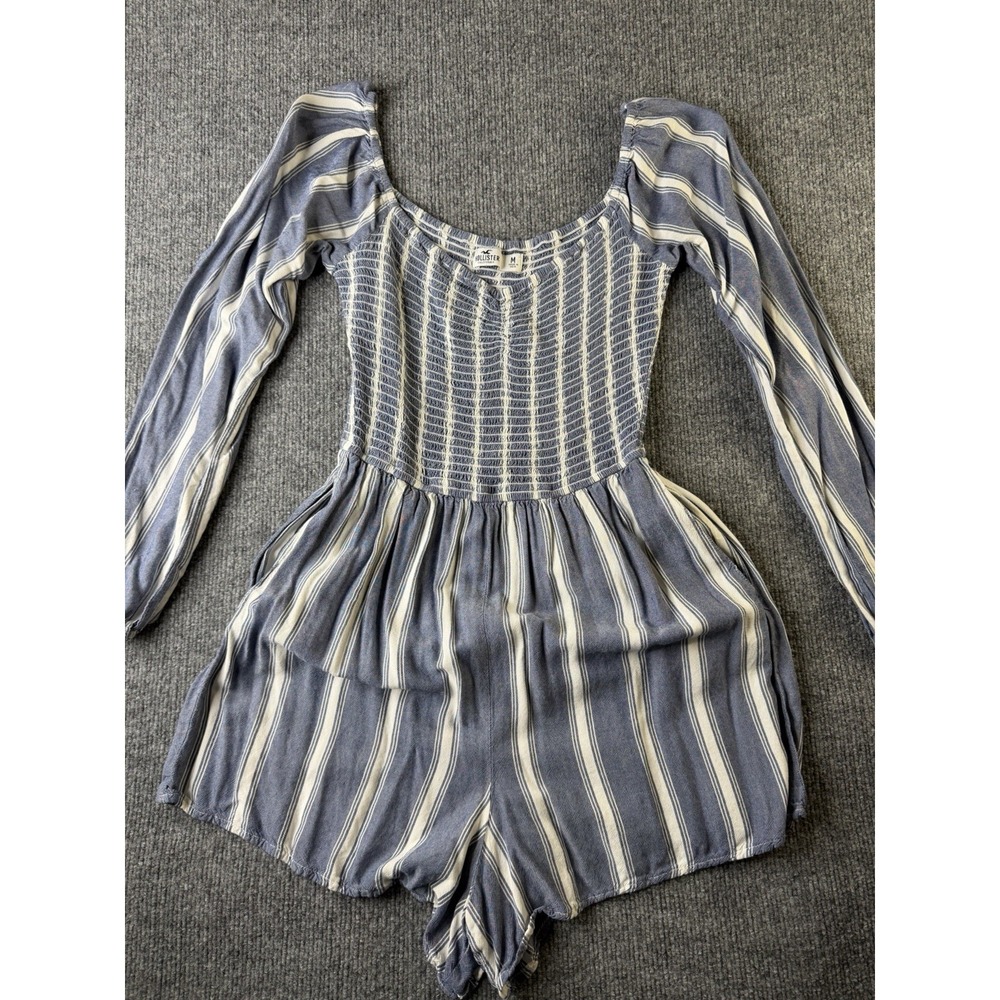 Hollister Womens Medium Blue White Striped Smocked Romper